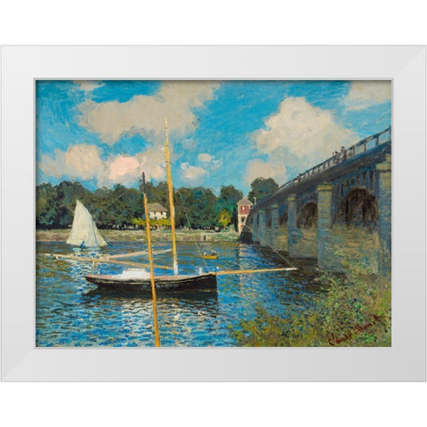 The Bridge at Argenteuil White Modern Wood Framed Art Print by Monet, Claude
