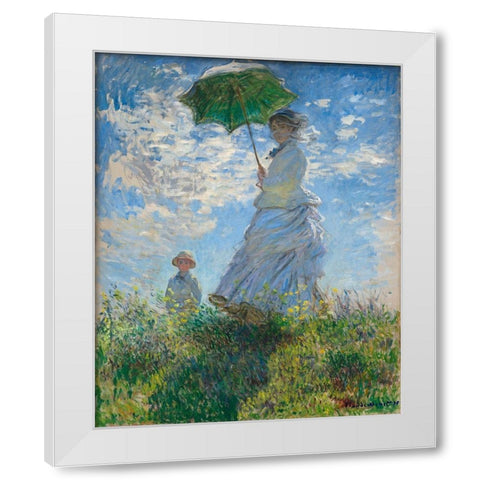 Woman with a Parasol - Madame Monet and Her Son White Modern Wood Framed Art Print by Monet, Claude