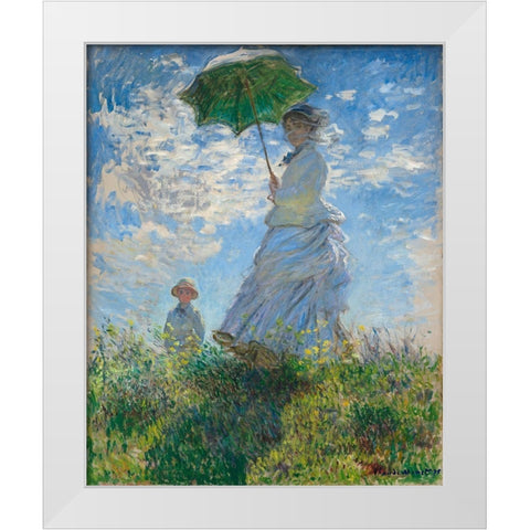Woman with a Parasol - Madame Monet and Her Son White Modern Wood Framed Art Print by Monet, Claude