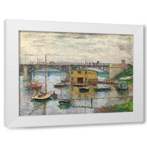 Bridge at Argenteuil on a Gray Day White Modern Wood Framed Art Print by Monet, Claude