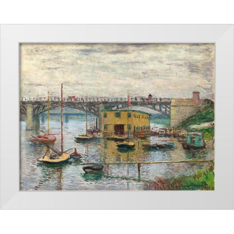 Bridge at Argenteuil on a Gray Day White Modern Wood Framed Art Print by Monet, Claude