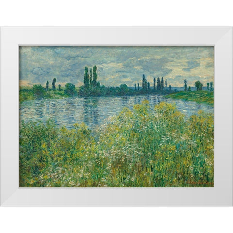 Banks of the Seine, Vetheuil White Modern Wood Framed Art Print by Monet, Claude