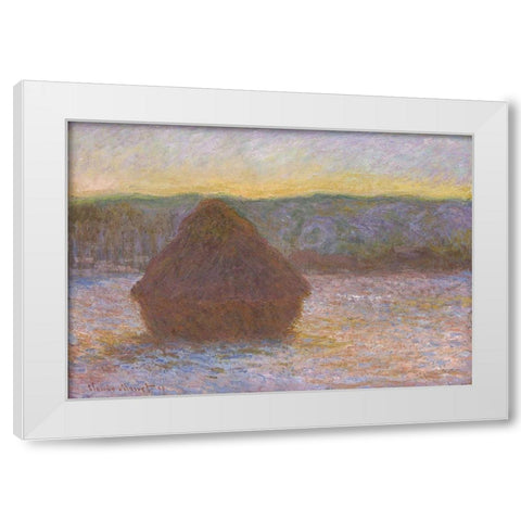 Stack of Wheat (Thaw, Sunset) White Modern Wood Framed Art Print by Monet, Claude
