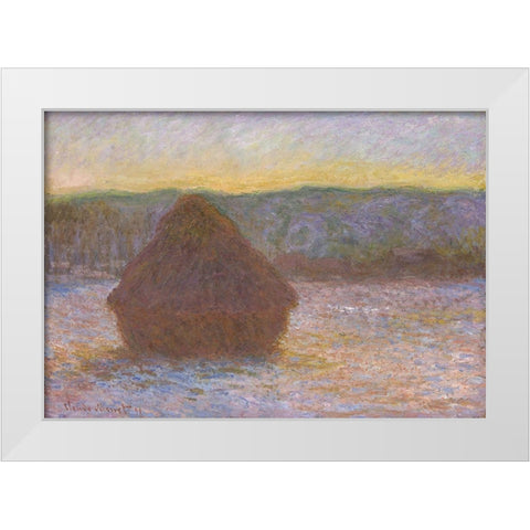 Stack of Wheat (Thaw, Sunset) White Modern Wood Framed Art Print by Monet, Claude