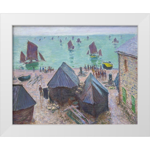 The Departure of the Boats, Ã‰tretat White Modern Wood Framed Art Print by Monet, Claude