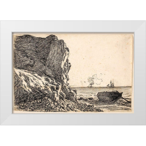 Cliffs and Sea, Sainte-Adresse White Modern Wood Framed Art Print by Monet, Claude