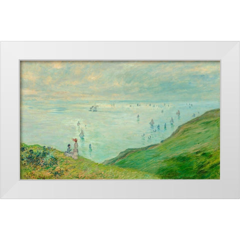 Cliffs at Pourville White Modern Wood Framed Art Print by Monet, Claude