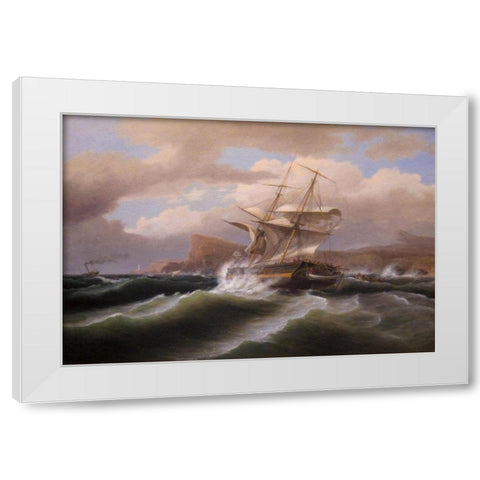 An American Ship in Distress White Modern Wood Framed Art Print by Birch, Thomas