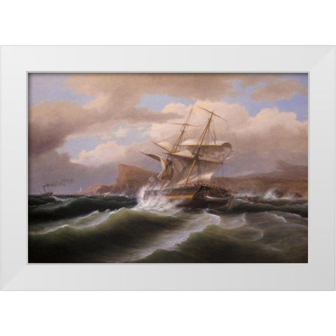 An American Ship in Distress White Modern Wood Framed Art Print by Birch, Thomas