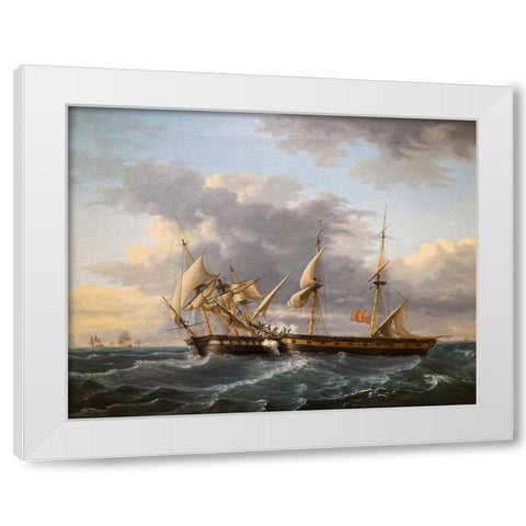 USS Wasp and HMS Frolic White Modern Wood Framed Art Print by Birch, Thomas