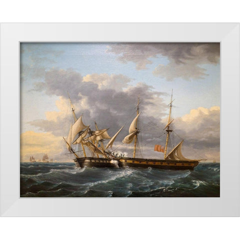 USS Wasp and HMS Frolic White Modern Wood Framed Art Print by Birch, Thomas