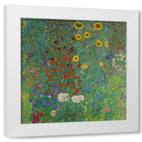Farm Garden with Sunflowers White Modern Wood Framed Art Print by Klimt, Gustav