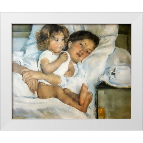 Breakfast in Bed White Modern Wood Framed Art Print by Cassatt, Mary
