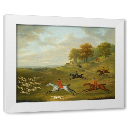 A hunt in full cry White Modern Wood Framed Art Print by Sartorius, J.N.