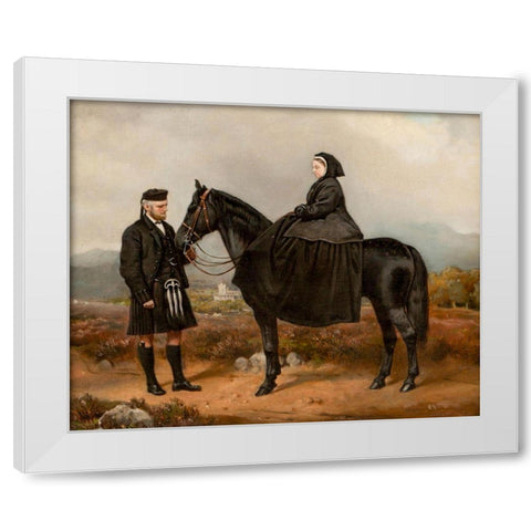 Queen Victoria with John Brown White Modern Wood Framed Art Print by Barber, Charles Burton