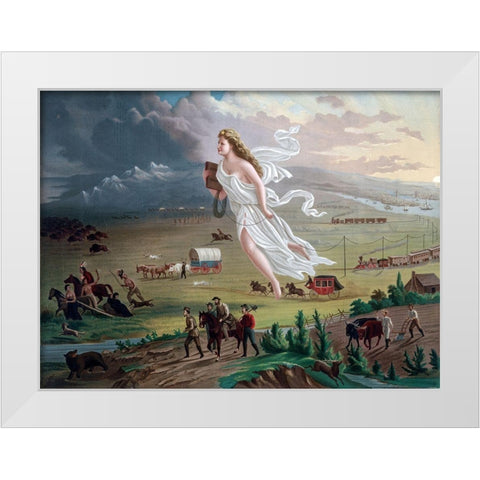 American Progress White Modern Wood Framed Art Print by Gast, John