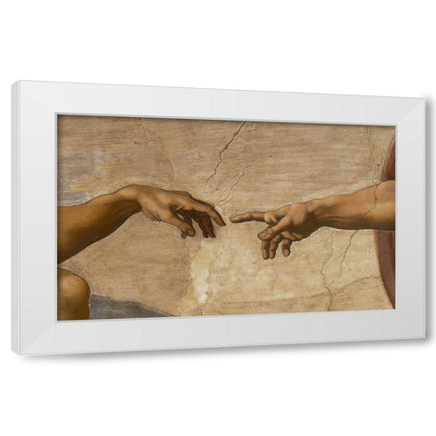 The Creation of Adam Detail White Modern Wood Framed Art Print by Michelangelo