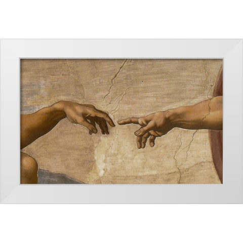 The Creation of Adam Detail White Modern Wood Framed Art Print by Michelangelo