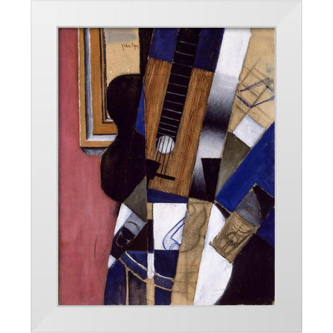 Guitar and Pipe White Modern Wood Framed Art Print by Gris, Juan