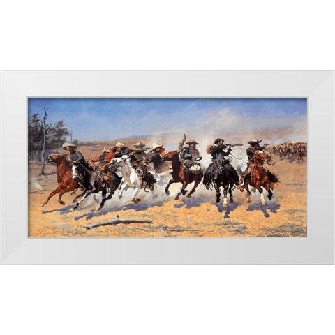 A Dash for the Timber White Modern Wood Framed Art Print by Remington, Frederic