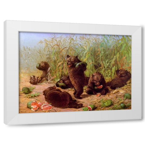 Bears in the Watermelon Patch White Modern Wood Framed Art Print by Beard, William Holbrook