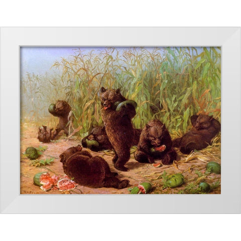 Bears in the Watermelon Patch White Modern Wood Framed Art Print by Beard, William Holbrook