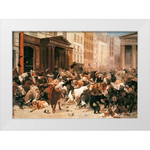 Bulls and Bears in the Market White Modern Wood Framed Art Print by Beard, William Holbrook