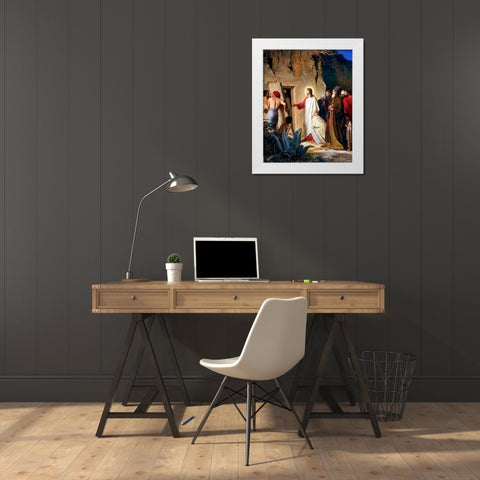 Raising of Lazarus White Modern Wood Framed Art Print by Bloch, Carl