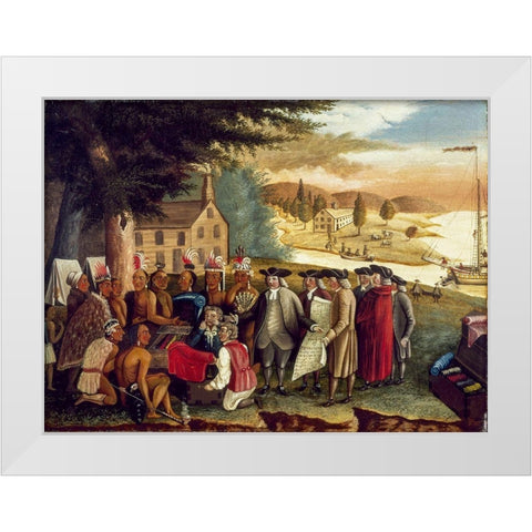 Penns Treaty with the Indians White Modern Wood Framed Art Print by Hicks, Edward
