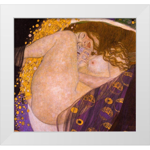 Danae White Modern Wood Framed Art Print by Klimt, Gustav