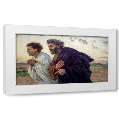 Disciples Peter and John Rushing To The Sepulcherthe Morning of The Resurrection White Modern Wood Framed Art Print by Burnand, Eugene