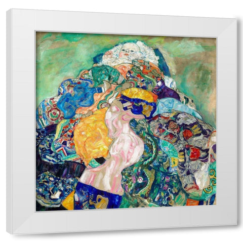 Baby Cradle White Modern Wood Framed Art Print by Klimt, Gustav
