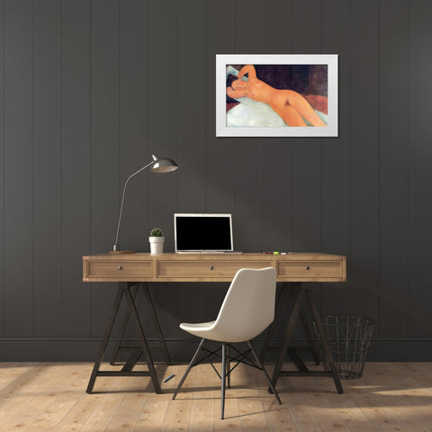 Eyes Closed Reclining Nude White Modern Wood Framed Art Print by Modigliani, Amedeo