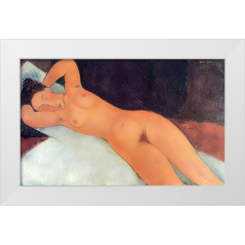 Eyes Closed Reclining Nude White Modern Wood Framed Art Print by Modigliani, Amedeo