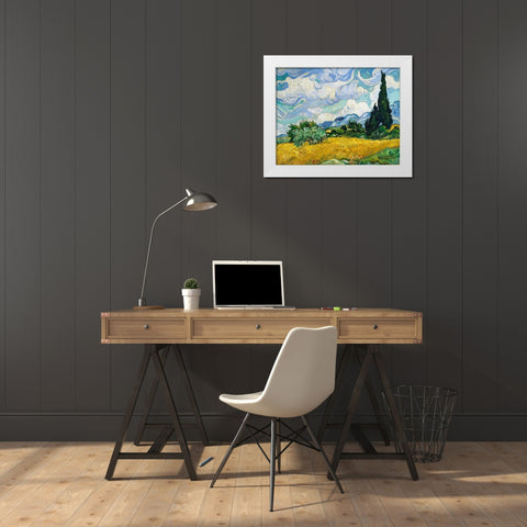 Wheat Field with Cypresses (1889) White Modern Wood Framed Art Print by Van Gogh, Vincent