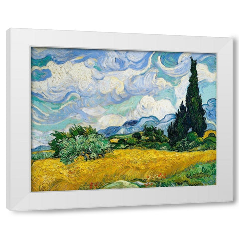 Wheat Field with Cypresses (1889) White Modern Wood Framed Art Print by Van Gogh, Vincent