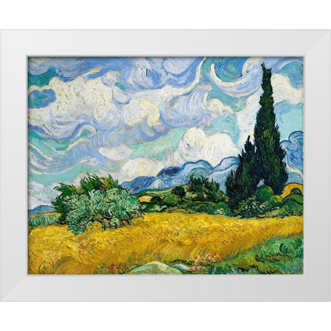 Wheat Field with Cypresses (1889) White Modern Wood Framed Art Print by Van Gogh, Vincent