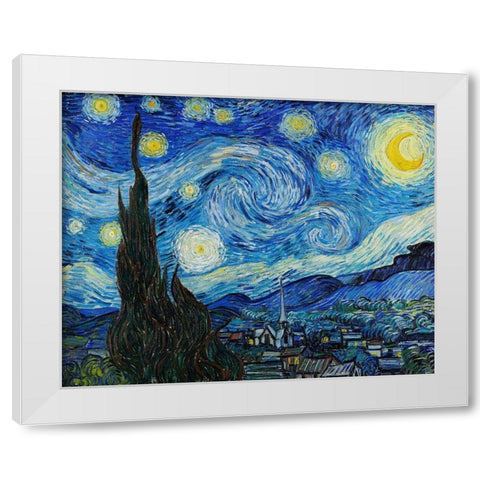 The Starry Night (1889) White Modern Wood Framed Art Print by Van Gogh, Vincent