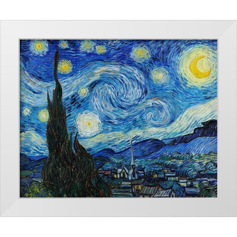 The Starry Night (1889) White Modern Wood Framed Art Print by Van Gogh, Vincent