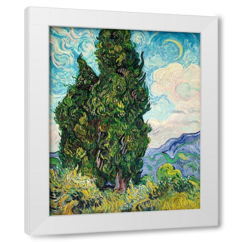 Cypresses (1889) White Modern Wood Framed Art Print by Van Gogh, Vincent