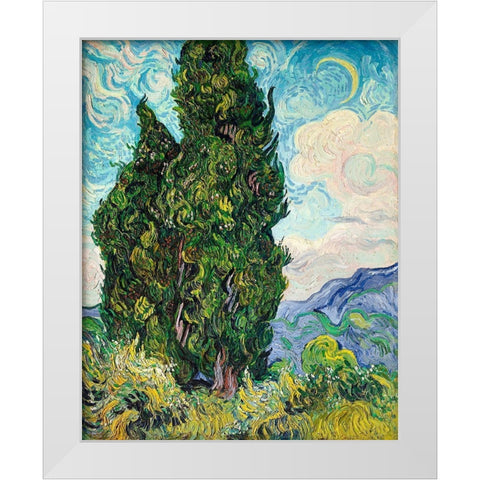 Cypresses (1889) White Modern Wood Framed Art Print by Van Gogh, Vincent
