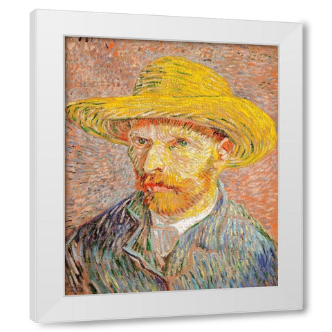 Self-Portrait with a Straw Hat (1887)Â  White Modern Wood Framed Art Print by Van Gogh, Vincent