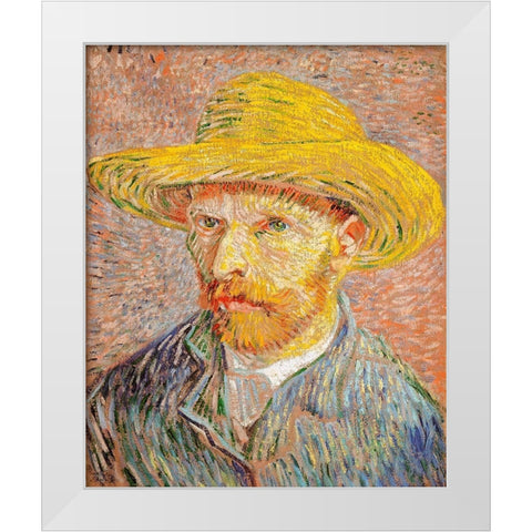Self-Portrait with a Straw Hat (1887)Â  White Modern Wood Framed Art Print by Van Gogh, Vincent