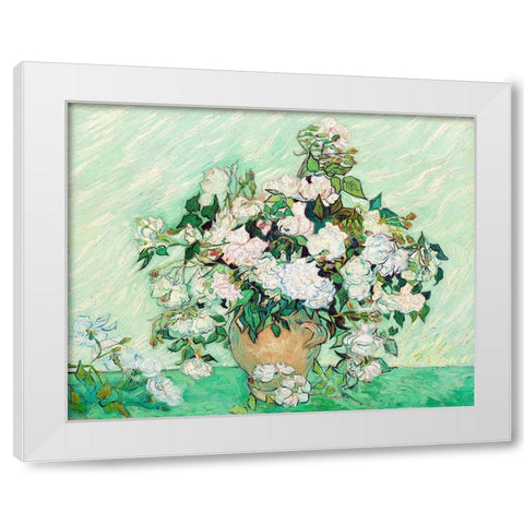 Roses (1890) White Modern Wood Framed Art Print by Van Gogh, Vincent