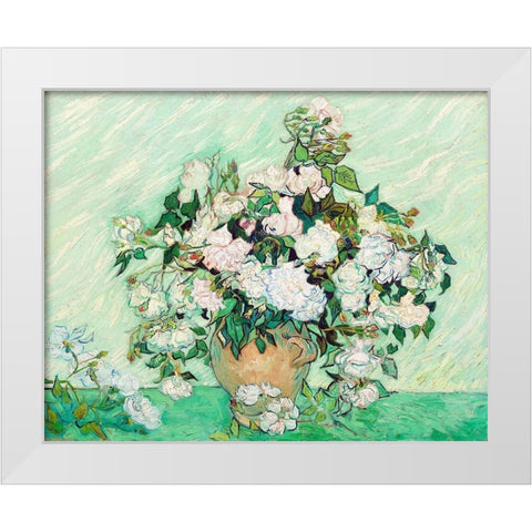 Roses (1890) White Modern Wood Framed Art Print by Van Gogh, Vincent