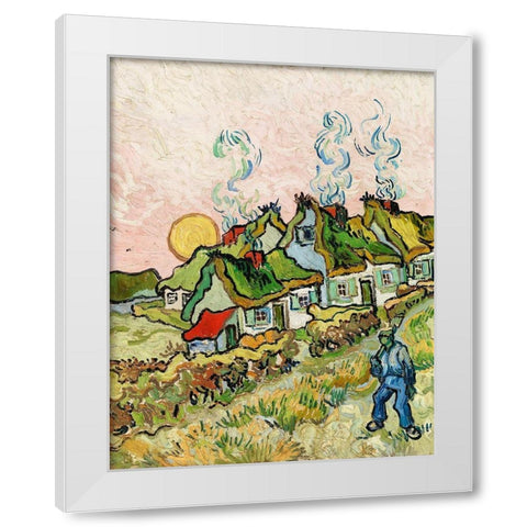Houses and Figure (1890) White Modern Wood Framed Art Print by Van Gogh, Vincent