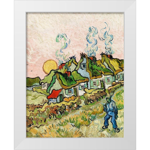 Houses and Figure (1890) White Modern Wood Framed Art Print by Van Gogh, Vincent