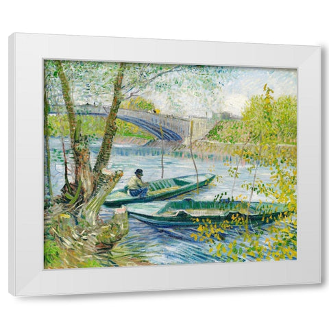 Fishing in Spring, the Pont de Clichy (Asnieres) (1887) White Modern Wood Framed Art Print by Van Gogh, Vincent
