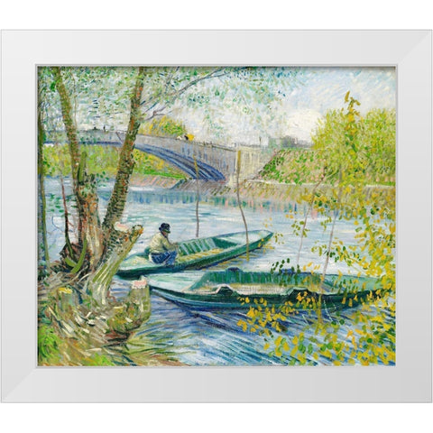 Fishing in Spring, the Pont de Clichy (Asnieres) (1887) White Modern Wood Framed Art Print by Van Gogh, Vincent