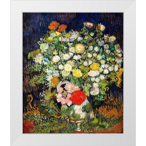 Bouquet of Flowers in a Vase (1890)Â  White Modern Wood Framed Art Print by Van Gogh, Vincent